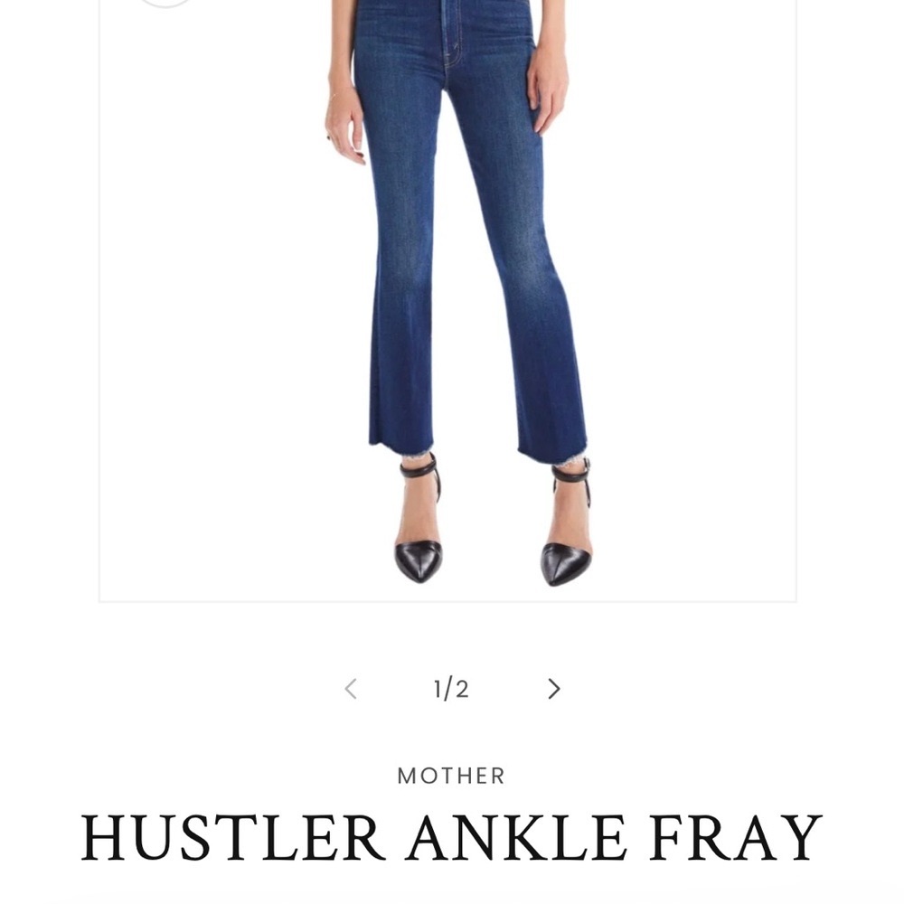 MOTHER Blue Hustler Ankle Fray Cropped Jeans (Home Movie color).